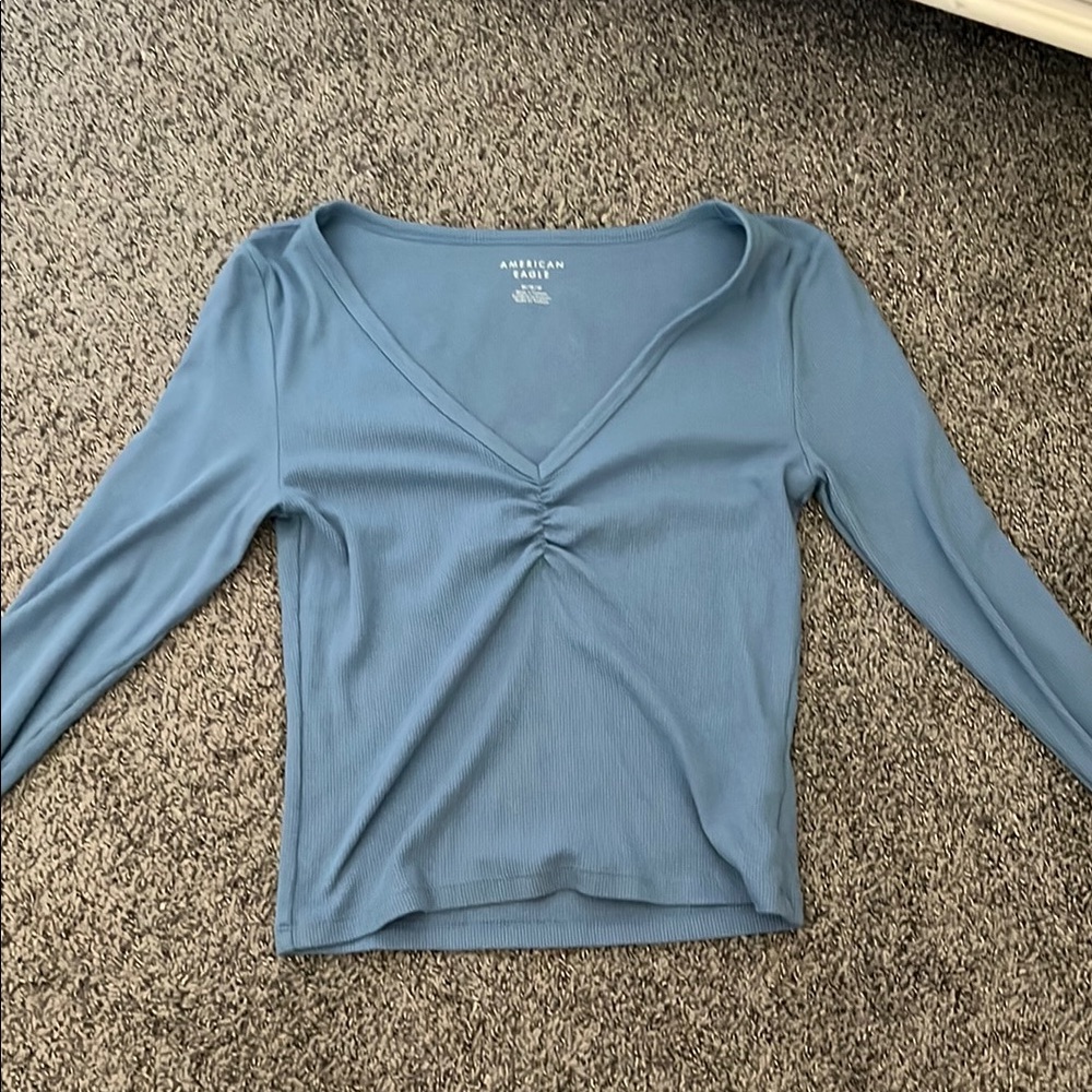 American Eagle Outfitters Women's Blue V-Neck Top
